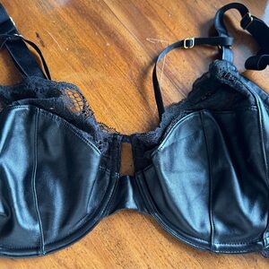 Victoria's Secret Black Lace & Faux Leather Underwire Bra